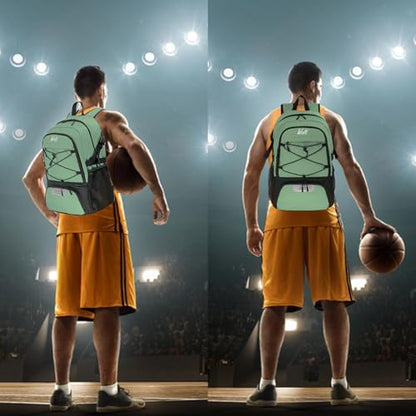WOLT Basketball Backpack Large Sports Bag with Separate Ball Holder & Shoes Compartment, Best for Basketball, Soccer,Gym - color: Green