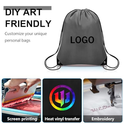 Grneric 50Pcs Drawstring Backpack Bulk Cinch Bag, Drawstring Bags Polyester for Gym Sports Beach Party Trip (Grey) - color: Grey