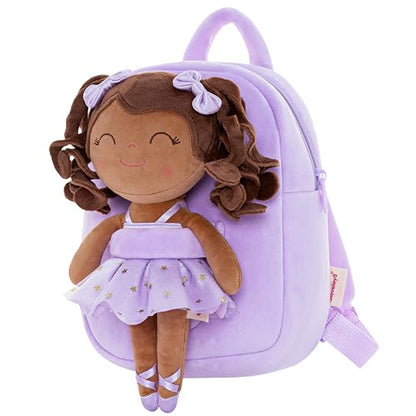 Gloveleya Toddler Backpack Baby Ballerina Girl Gifts Plush Curly Hair Ballet Backpack - Black Purple 9 inches - color: A02 Black Purple Backpack, size: 9 inches