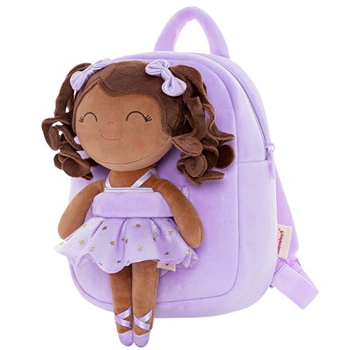 Gloveleya Toddler Backpack Baby Ballerina Girl Gifts Plush Curly Hair Ballet Backpack - Black Purple 9 inches - color: A02 Black Purple Backpack, size: 9 inches