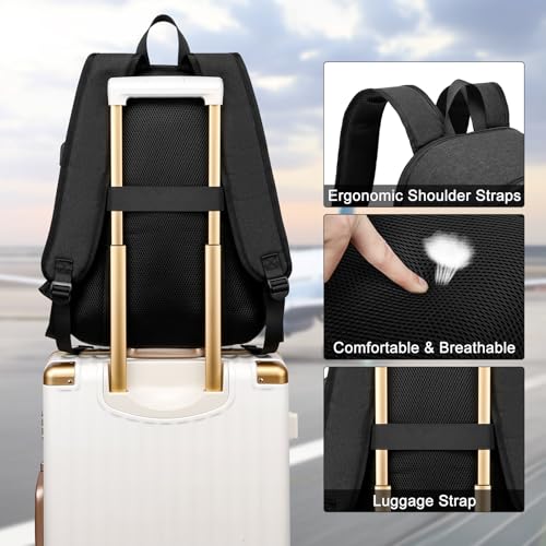 Large Casual Laptop Backpack,School Backpack Large Bookbag with USB for High School College Students Office Business, Black - color: Black, size: 17.3 Inch