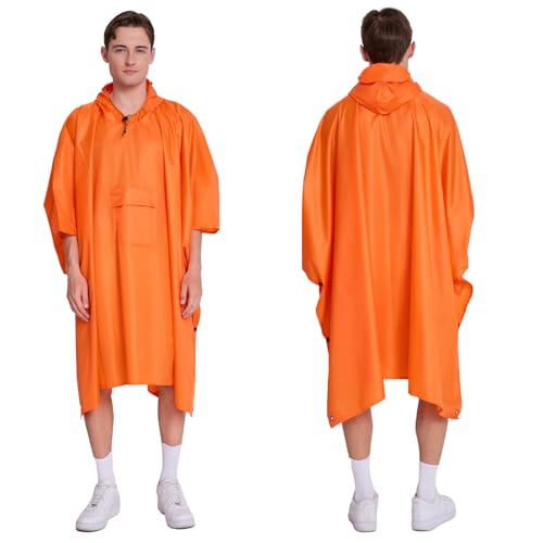Hooded Waterproof Raincoat, Unisex Outdoor Hiking Camping Mat and Small Tent - color: Orange