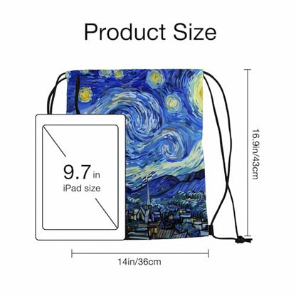 Gym Backpack Starry Night A Million Lights In The Distant Mountains and Near Drawstring Backpack for Dance Gym Sports Soccer Basketball Running 14x16.9 Inch - color: Starry Night