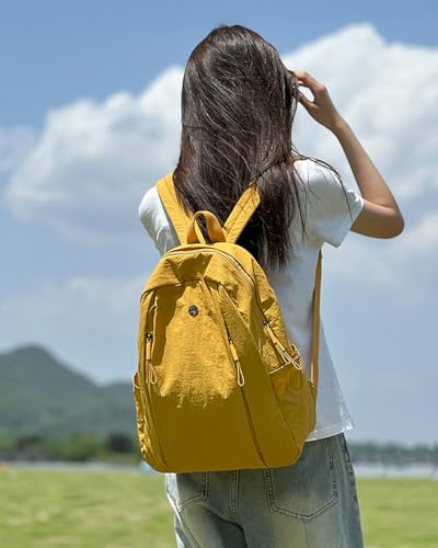 Nylon Backpack for Women Men, Waterproof Travel Backpack Purse Casual Daypack, Gym School Backpack for Daily Cycling (Yellow) - color: Yellow