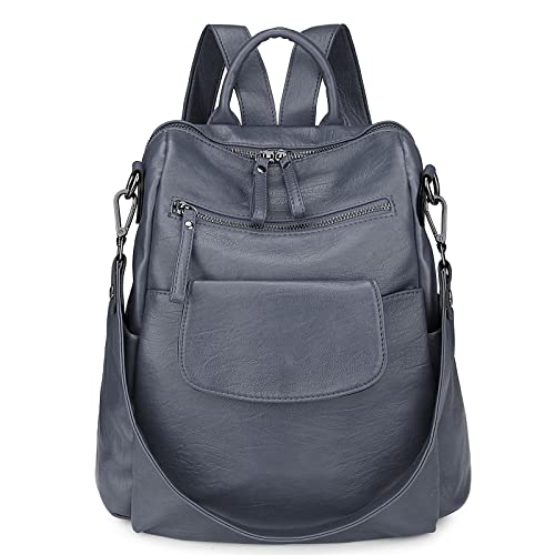 Uromee Backpack Purse for Women Vegan Leather Ladies Fashion Travel Shoulder Bag Convertible - color: 240 Grey