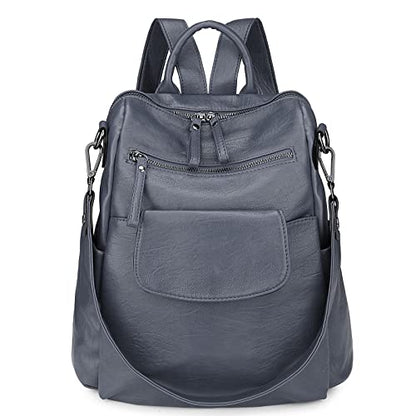 Uromee Backpack Purse for Women Vegan Leather Ladies Fashion Travel Shoulder Bag Convertible - color: 240 Grey