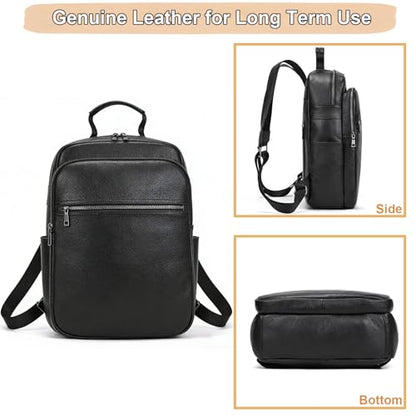 Genuine Leather 15.6 Inch Laptop Backpack for Men & Women, Business Commute Bag Daypack with Multi-Pockets for Travel Outdoor - color: Y80-17y-black