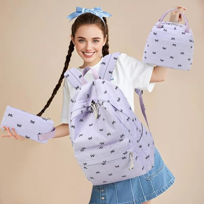 LEDAOU Backpack for Girls School Bag Kids Bookbag Teen Backpack Set Daypack with Lunch Bag and Pencil Case | Kids - color: Bow Pattern