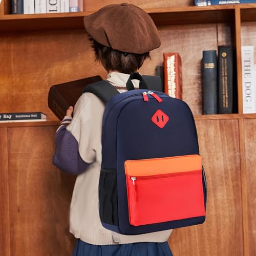 Backpack Set for Girls Boy Kids Backpack with Lunch Box for Elementary Primary Kindergarten School Bag (Navy Red Set, Large) - color: Navy Red