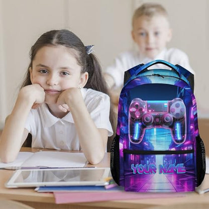 Custom Gaming Backpack for Boys - Personalized 17 Inch Kids Toddlers Bookbag, Large Capacity Lightweight Gamer Schoolbag for School Travel Camping - color: Clear