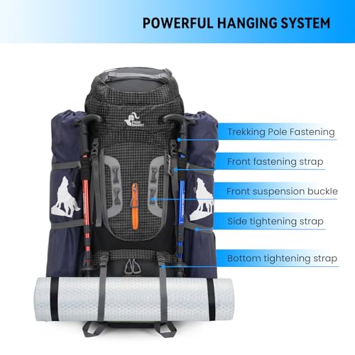 Bseash 80L Waterproof Hiking Camping Backpack with Rain Cover, Lightweight Outdoor Sport Travel Daypack for Climbing Touring (Black) - color: Black