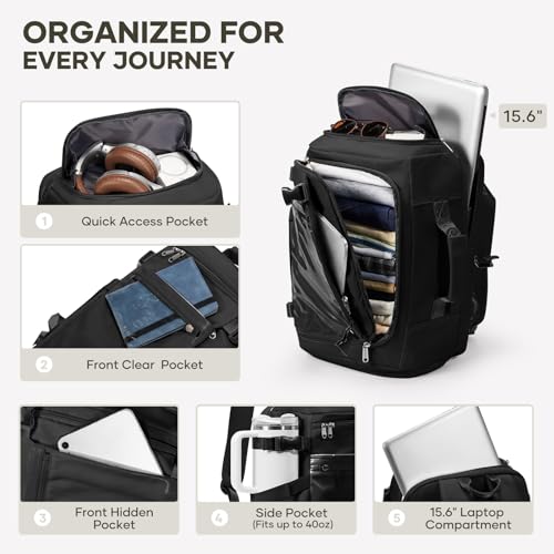 coofay Travel Backpack for Women Men, Carry on Backpack for Airplanes - color: Black