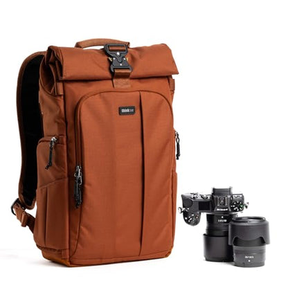 Think Tank FocusPoint 22L RollTop Camera Backpack - Urban Rust: Expandable Travel & Camera Backpack with Laptop Sleeve, Quick Side and Back Access, Rain Cover – Versatile Photography & Travel Bag - color: Urban Rust, size: 22 Liters