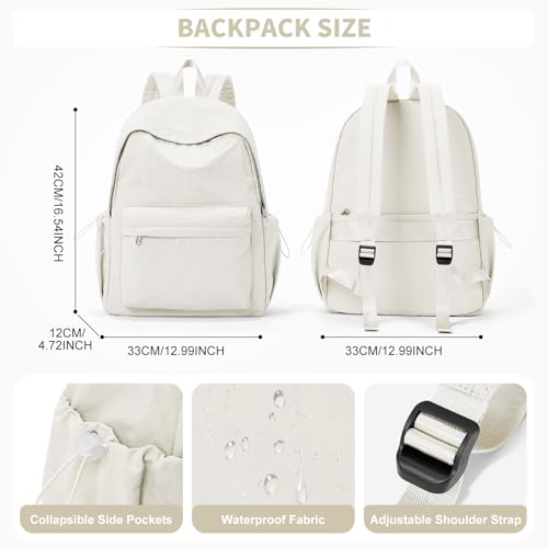 Beige Backpack for School Women Girls, Waterproof Bookbag Cute High School Backpack for Men Teen Boys, Lightweight Travel College Backpack Mochilas Escolares para - color: Beige