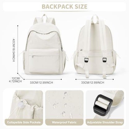 Beige Backpack for School Women Girls, Waterproof Bookbag Cute High School Backpack for Men Teen Boys, Lightweight Travel College Backpack Mochilas Escolares para - color: Beige
