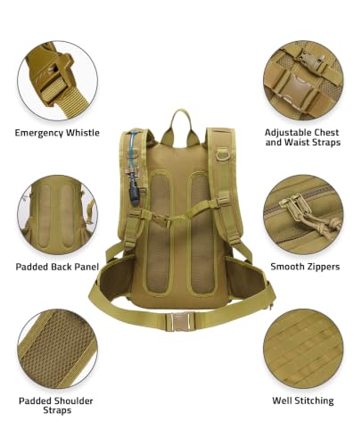 CVLIFE Tactical Hydration Hiking Water Backpack with 3L Water Bladder - color: Khaki