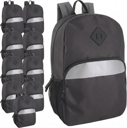 Trail maker (24 Pack) 17" Backpack – Reflective School Backpack with Padded Straps, Water Bottle Pockets for Kids & Adults, School Travel Camp (Black) - color: Black