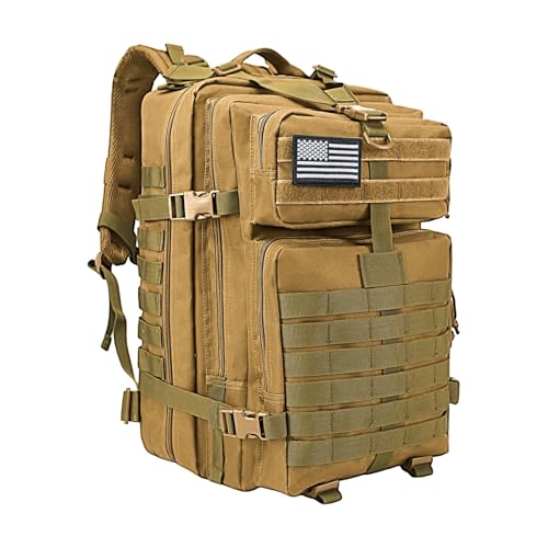 WOLT Military Tactical Backpack for Men 45L Molle Backpack 3 Day Assault Pack Bug Out Bag, Heavy Duty Rucksack for Hiking Gym(Khaki) - color: Khaki