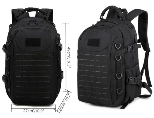 Heavy duty zipper military backpack Outdoor Tactical Backpack，Nylon canvas Knapsack，hiking camping travel Backpack， 3-day backpack，water resistant (Black) - color: Black