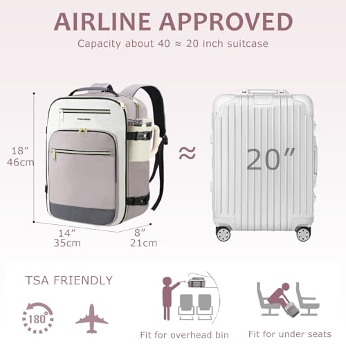 EMPSIGN 40L Travel Backpack for Women & Men, Airline Approved Carry On Backpack, TSA Personal Item Bag Waterproof, Overnight Weekender Essentials Backpacks for Business fits 17" Laptop, Dusty Pink - color: Beige/Dusty Pink/Grey