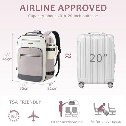 EMPSIGN 40L Travel Backpack for Women & Men, Airline Approved Carry On Backpack, TSA Personal Item Bag Waterproof, Overnight Weekender Essentials Backpacks for Business fits 17" Laptop, Dusty Pink - color: Beige/Dusty Pink/Grey