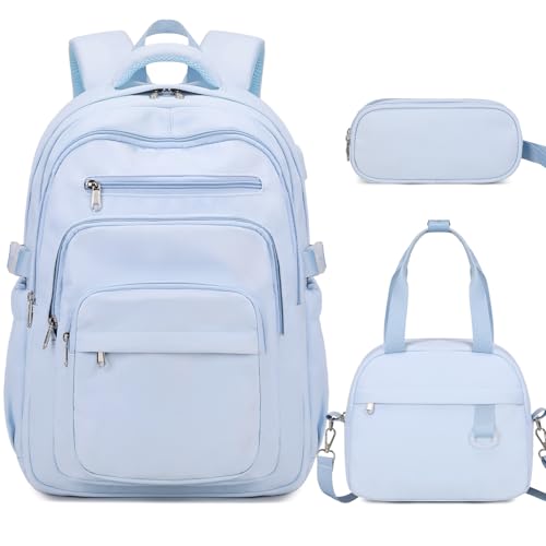 DIGOBAY Backpack for School Girls Boys, College Backpack with Lunch Bag Pencil Case for Teens Kids Elementary Middle High School, Casual Multi-Pocket Travel Daypack with USB Port for Women Men Blue - color: Blue