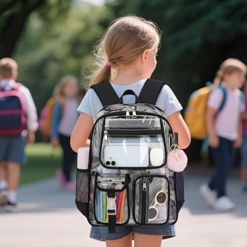 Clear Backpacks for Girls Boys, Heavy Duty PVC Transparent School Bookbag See Through Back Pack for College Work Travel (Black) - color: Black