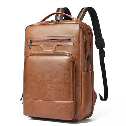 Shrrie Leather Laptop Backpack for Women and Men,28 L Travel Backpack Computer Bag Fits 16 inch Laptop,Expandable Casual Daypack with USB Port for Work Business Weekender College,Brown - color: Brown