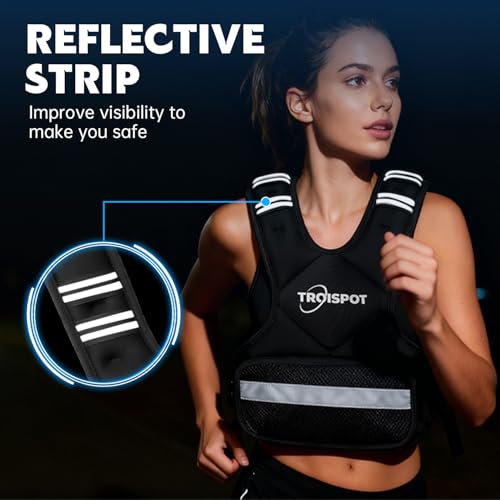 Weighted Vest, 11-20LB Weight Vest with Reflective Stripe, Body Weight Vest with Back Mesh Pocket for For Women & Men, Home Gym & Outdoor Strength Training