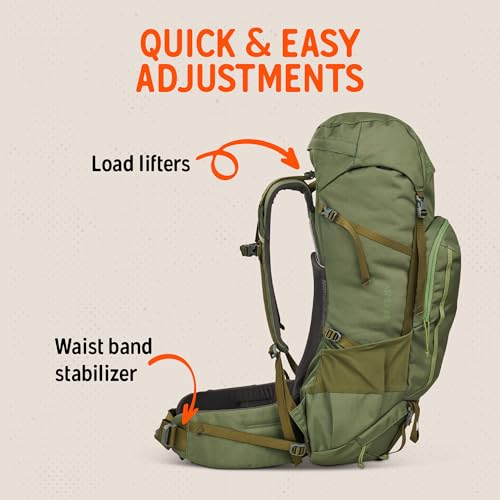 Kelty Asher Backpack, Daypack to Multi-Day Backpacking Capacity, Hiking, Lightweight Travel Pack, Internal Frame (55L Winter Moss) - color: Winter Moss/Dill, size: 55L