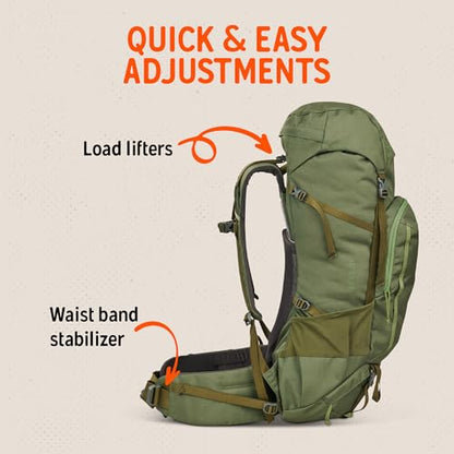 Kelty Asher Backpack, Daypack to Multi-Day Backpacking Capacity, Hiking, Lightweight Travel Pack, Internal Frame (55L Winter Moss) - color: Winter Moss/Dill, size: 55L