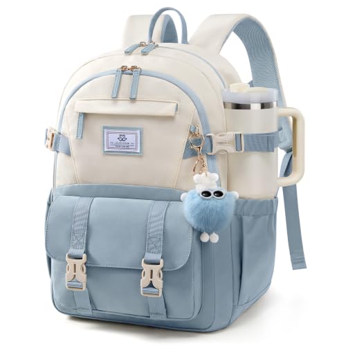 LOVEVOOK School Backpack for Teen Girls, Bookbag for 8-16 Student, Middle High College Back to School Cute Kids Backpack, 15.6 Inch, Sky blue-beige - color: Sky Blue-beige, size: 15.6 Inch