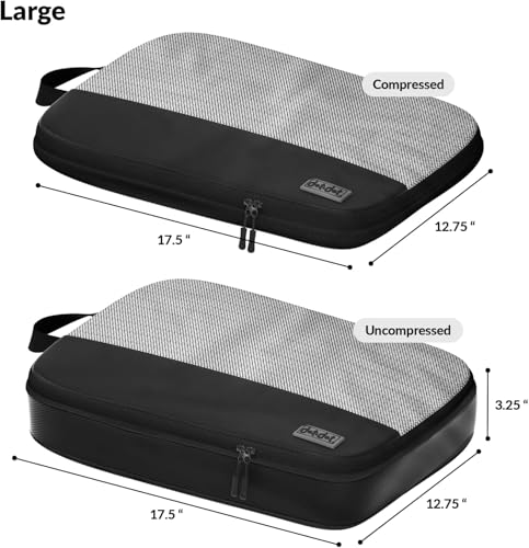 4pc Large Compression Packing Cubes for Travel - Luggage Organizers Suitcases - color: 4pc Black - Large Compression