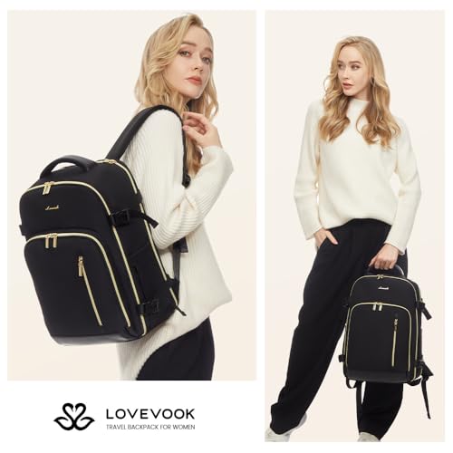 LOVEVOOK Carry on Backpack, Travel Backpack for Women Flight Approved, Waterproof Large Personal Item Travel Bag with 3 Packing Cubes, Daypack Luggage Weekender Overnight Backpack