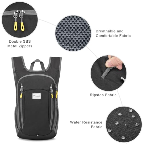 Prospo 12L Hiking Backpack Small Lightweight Travel Backpack for Women Men Casual Foldable Shoulder Bag - color: Dark Grey
