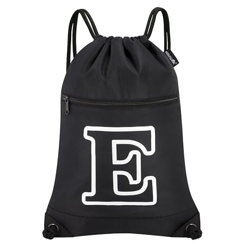 HOLYLUCK Drawstring Bags Initial Backpack Sackpack Cinch Bags for Sports, Gym, Travel, Beach (Black-E) - color: Black-e