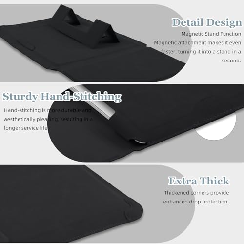 15-16 Inch Protective Laptop Sleeve Case with Stand, for MacBook Air 15" M5~M2 (2026-2023); MacBook Pro 16" M5~M1, Pro/Max(2026-2021), Matte PU Leather Laptop Case 15"-16" (Black) - color: Black, size: 15-16 Inch