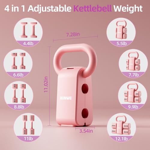 Lightweight Adjustable Dumbbell Kettlebell Set - 4 in 1 Free Weight Set with Kettlebell Grip Converter, Each 2.2 3.3 4.4 5.5lb Quick Change Weight Women Dumbbell Set for Small Spaces Home Gym - color: Adjustable Kettlebell Black