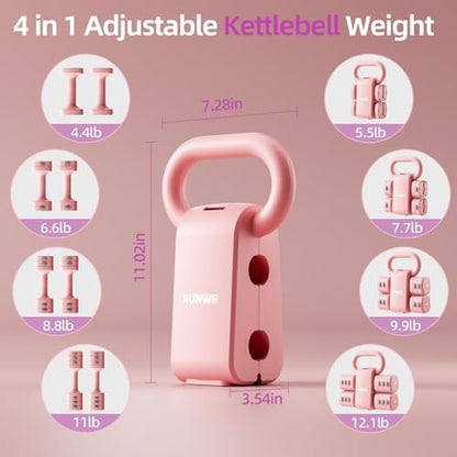 Lightweight Adjustable Dumbbell Kettlebell Set - 4 in 1 Free Weight Set with Kettlebell Grip Converter, Each 2.2 3.3 4.4 5.5lb Quick Change Weight Women Dumbbell Set for Small Spaces Home Gym - color: Adjustable Kettlebell Black
