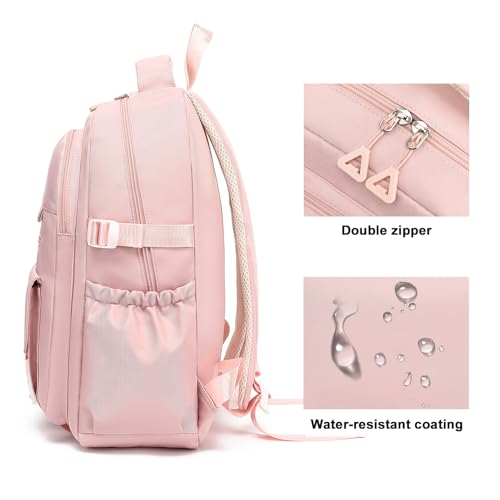 Kids High Middle School Backpack for Girls 5-12 Kawaii Travel Aesthetic Bookbag,Pink - color: Pink