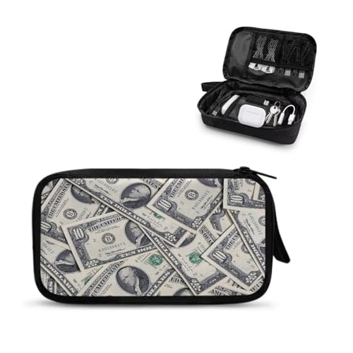 Dollar Print Electronics Organizer Waterproof Cable Organizer Bag, Shockproof Cord Storage Bag, Travel Essentials for Electronics Items/USB/SD/Charger - color: Dollar Print