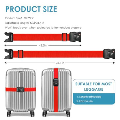 Travel Inspira Luggage Straps for Suitcases with TSA Lock, Protect Your Luggage Anti-Burst, High Visibility Color, Easy to Identify Luggage Adjustable Heavy Duty Belt for 20-28 Inch Suitcases - color: Apple Red