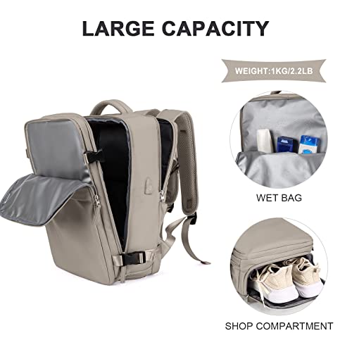 Large Travel Backpack Women, Carry On Backpack,Hiking Backpack Waterproof Outdoor Sports Rucksack Casual Daypack Bag Fit 15.6 Inch Laptop with USB Charging Port Shoes Compartment