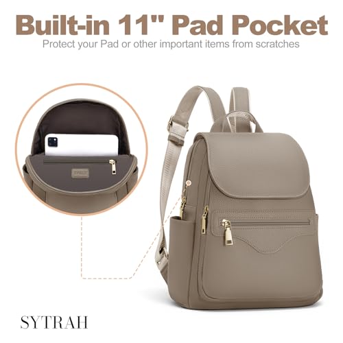 SYTRAH Mini Backpack Purse for Women, Causal Small Backpack with Built-in RFID Wallet & 11" Tablet Sleeve, Stylish Travel Daypack for Daily Khaki - color: Khaki