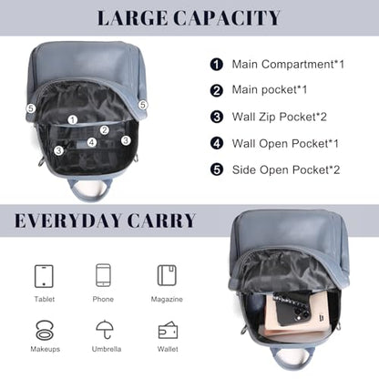 BOYATU Genuine Leather Backpack Purse for Women: Anti Theft Convertible Soft Backpacks - Elegant Womens Travel Backpack (03 Medium-Haze Blue) - color: 03 Medium-haze Blue
