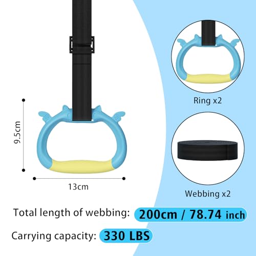 Gymnastics Rings, Children's Home Gym Equipment, Children's Adjustable Strap Strength Training Rings, Pulling Rings for Physical Training - color: blue