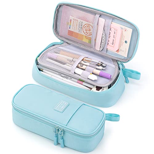 CICIMELON Durable Pencil Case Big Storage Pen Pouch Bag for School Supplies Office College Teen Adults, Light Blue - color: Light Blue