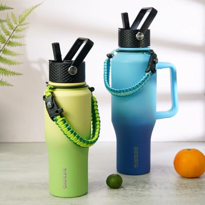 BJPKPK Insulated Water Bottles with Straw Lid, 40oz Metal Water Bottle with 2 lids & Paracord Strap, Double Wall Stainless Steel Tumbler with Handle, Reusable Cups, Mugs, Thermo, Fresh Green - color: Fresh Green, style: 40oz-Side Handle