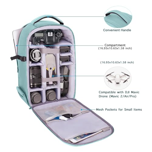 MOSISO Camera Backpack, DSLR/SLR/Mirrorless Photography Camera Bag 15-16 inch Waterproof Hardshell Case with Tripod Holder&Laptop Compartment Compatible with Canon/Nikon/Sony, Aquamarine - color: Aquamarine