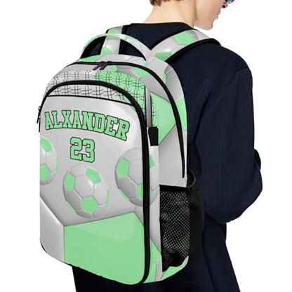 Custom Text Sport Ball Athlete Player Soccer Mint Backpacks for Girls Boys School, Capacity School Backpacks for Kids Water-resistant Bookbags - color: Mint